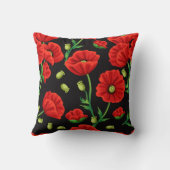 レッドポピーズオンブラック装飾用クッション クッション (裏面)