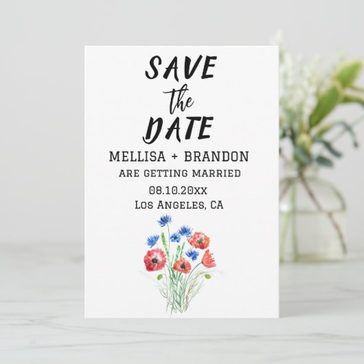 レッドポピーズコーンフラワーズ素朴フローラ結婚ズ 招待状 (スタンド正面)