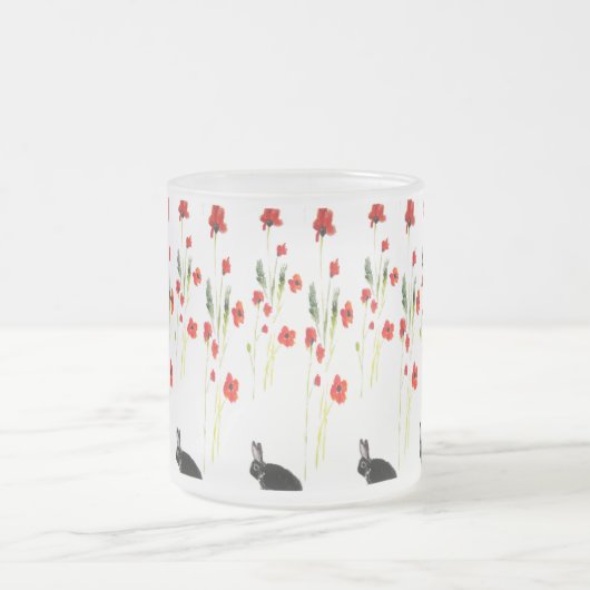 レッドポピーズバニーウサギフローラ フロストグラスマグカップ (中央)