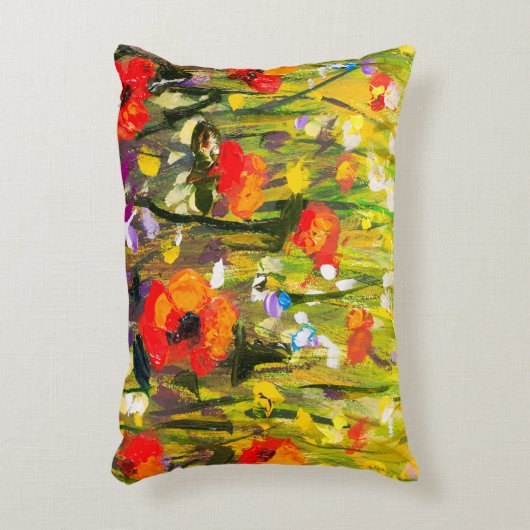 レッドポピーズフィールド絵画抽象芸術 アクセントクッション (正面(垂直))