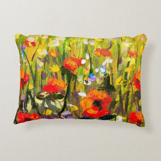 レッドポピーズフィールド絵画抽象芸術 アクセントクッション (裏面)