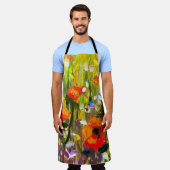 レッドポピーズフィールド絵画抽象芸術 エプロン (着用した状態)