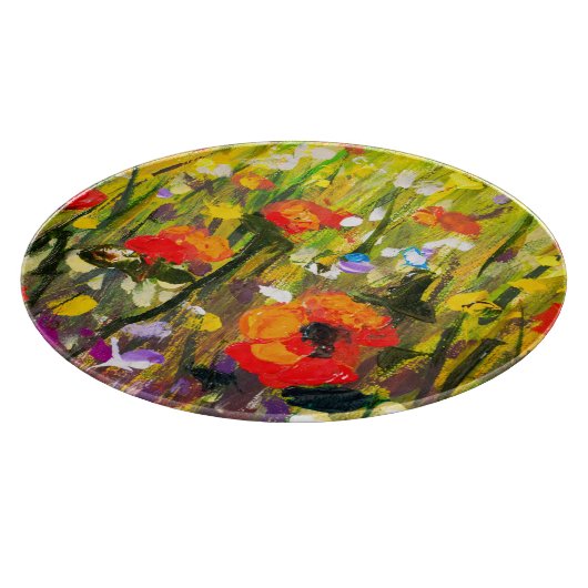 レッドポピーズフィールド絵画抽象芸術 カッティングボード (角)