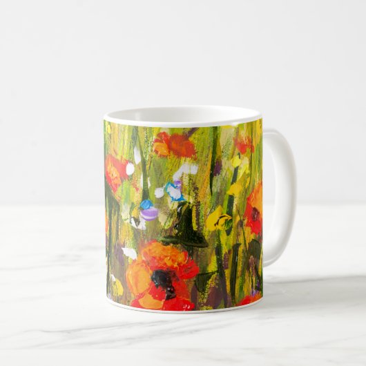 レッドポピーズフィールド絵画抽象芸術 コーヒーマグカップ (正面右)