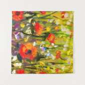 レッドポピーズフィールド絵画抽象芸術 タペストリー (正面(横))