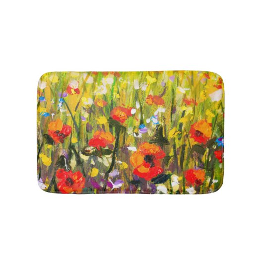レッドポピーズフィールド絵画抽象芸術 バスマット (正面)