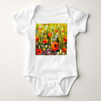 レッドポピーズフィールド絵画抽象芸術 ベビーボディスーツ