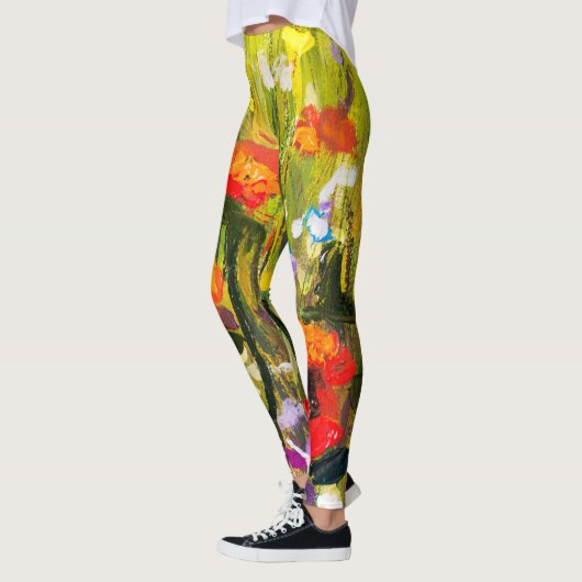 レッドポピーズフィールド絵画抽象芸術 レギンス (左)