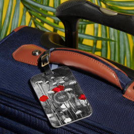 レッドポピーズブラック&ホワイトフローラテンプレート花 ラゲッジタグ