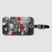 レッドポピーズブラック&ホワイトフローラテンプレート花 ラゲッジタグ (正面横)