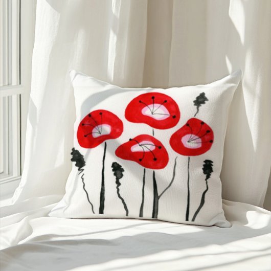 レッドポピーズボホフローラルパタモダンーン クッション