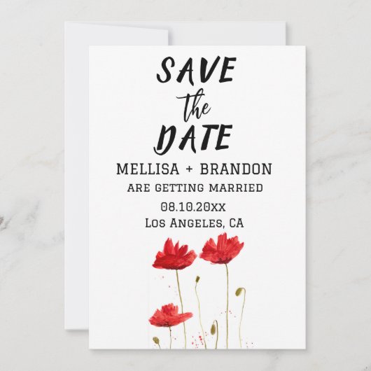 レッドポピーズポピー素朴フローラ結婚ズ 招待状 (正面)