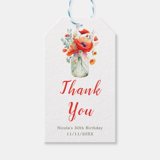 レッドポピーズメイソンジャー誕生日 ギフトタグ (正面)