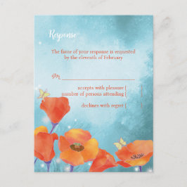レッドポピーターコイズウェディングRSVPカード インビテーションポストカード