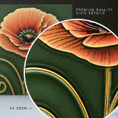 レッドポピーフラワーアールデコウォールデコールアールヌーボー タイル