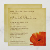 レッドポピーフラワーブロッサムブライダルシャワー 招待状 (正面/裏面)