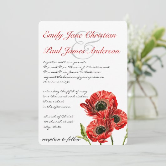 レッドポピーフラワー結婚式招待状 招待状 (スタンド正面)