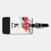 レッドポピーフローラアートボタニカル水玉模様 ラゲッジタグ (正面横)