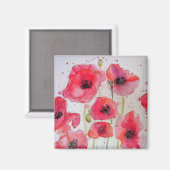レッドポピーフローラフラワーパターン紙パーティープレート マグネット (正面/裏面)