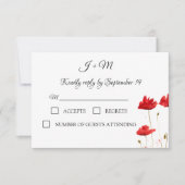 レッドポピーフローラポピーモダン花RSVP 出欠カード (正面)