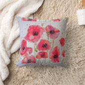 レッドポピーフローラ水彩クッション クッション (ブランケット)