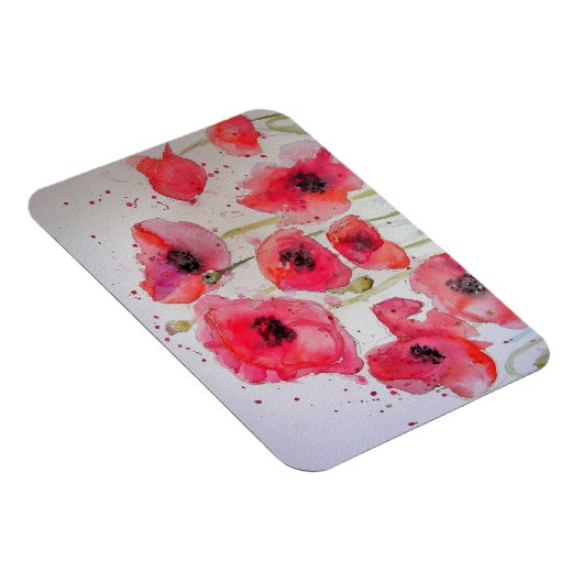 レッドポピーポピーのアートウォーターカラー誕生日マグネット マグネット (右側)