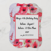 レッドポピーポピーズフローラ40歳誕生日招待状 招待状 (正面/裏面)