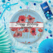 レッドポピーポピーフローラ水彩誕生日 ペーパープレート (パーティー)