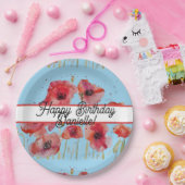 レッドポピーポピーフローラ水彩誕生日 ペーパープレート (パーティー)