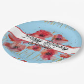 レッドポピーポピーフローラ水彩誕生日 ペーパープレート (アングル)