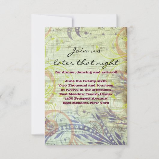 レッドポピーミュージカルバルミツワーパーティーカード 招待状 (正面)