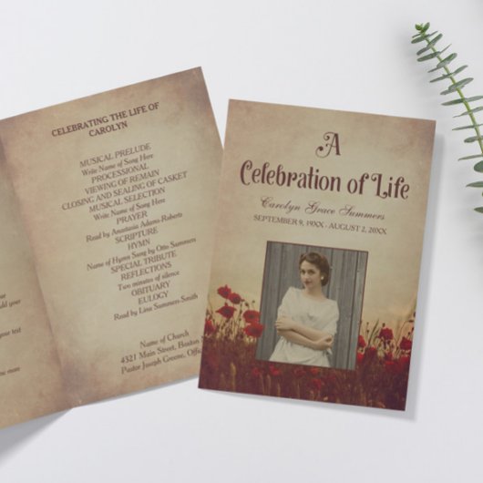 レッドポピーヴィンテージ葬儀プログラム プログラム