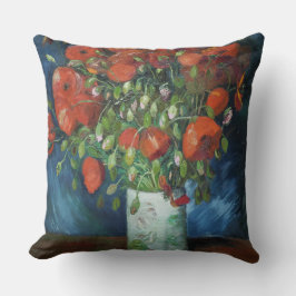 レッドポピー付き花瓶ビンセント・ファンゴッホ クッション