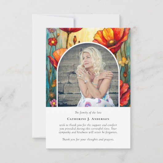 レッドポピー写真悔やみや弔慰葬儀記念 サンキューカード (正面)