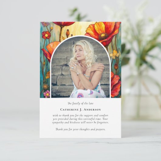 レッドポピー写真悔やみや弔慰葬儀記念 サンキューカード (スタンド正面)