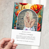 レッドポピー写真悔やみや弔慰葬儀記念 サンキューカード