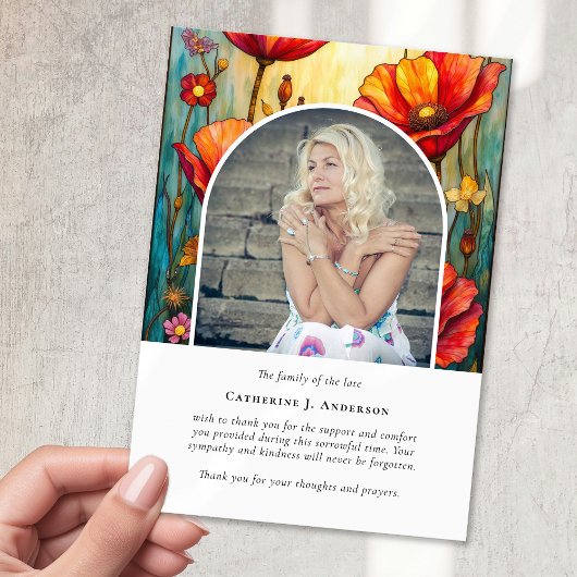 レッドポピー写真悔やみや弔慰葬儀記念 サンキューカード