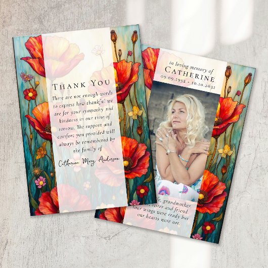 レッドポピー写真悔やみや弔慰葬儀記念 サンキューカード