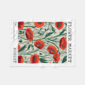 レッドポピー威厳がある誕生フラワーマーケットグリーンフローラ フリースブランケット (正面(横))