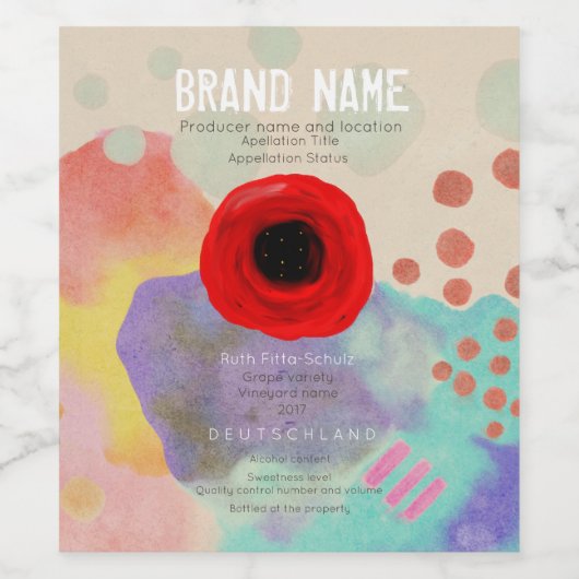 レッドポピー抽象芸術アート ワインラベル (シングルラベル)