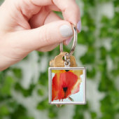 レッドポピー水彩モダンフローラ キーホルダー (手)