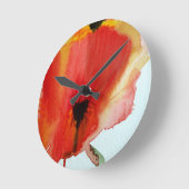 レッドポピー水彩モダンフローラ ラウンド壁時計 (傾斜)