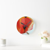 レッドポピー水彩モダンフローラ ラウンド壁時計 (ホーム)