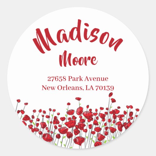レッドポピー畑封筒用シール ラウンドシール (正面)