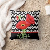 レッドポピー白黒ジグザグシェブロン装飾 クッション (ブランケット)