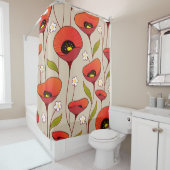 レッドポピー素晴らしズガーリーフローラレトロ シャワーカーテン (インサイチュ)