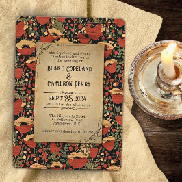 レッドポピー素朴ズヴィンテージウッド結婚式招待状 招待状