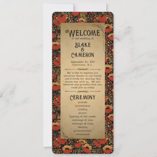 レッドポピー素朴ズヴィンテージウッド結婚式 プログラム (正面)