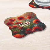 レッドポピー結婚ズフローラパーソナライズされた ペーパーコースター (アングル)