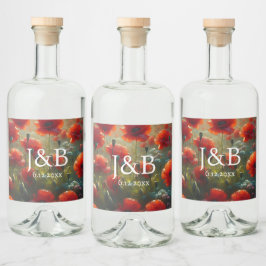 レッドポピー結婚ズフローラパーソナライズされた リキュールボトルラベル